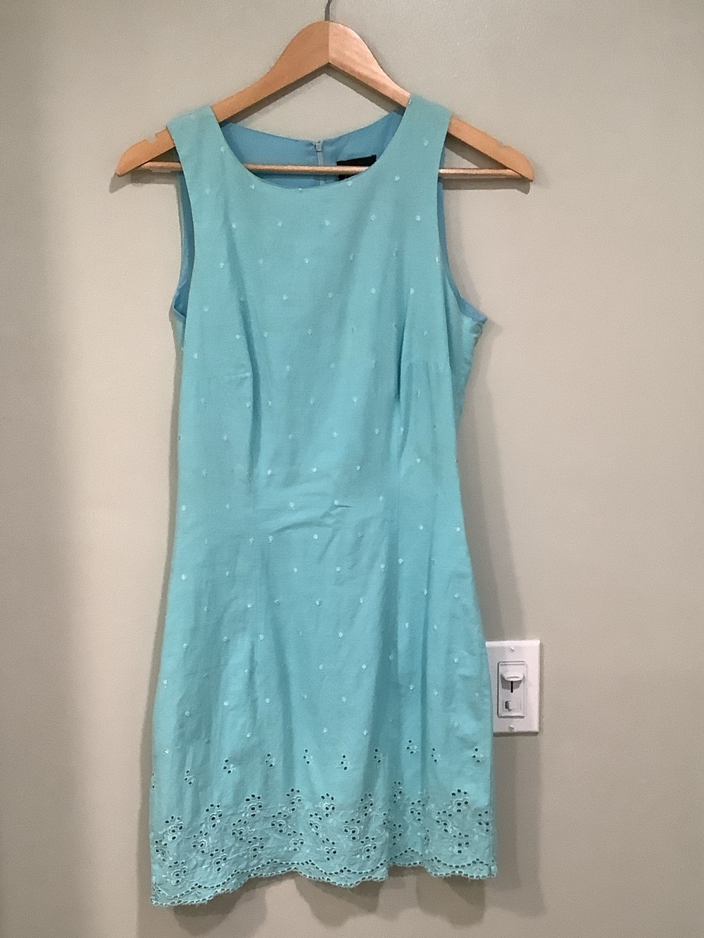 Sleeveless Aqua Eyelet Hem Mini Dress